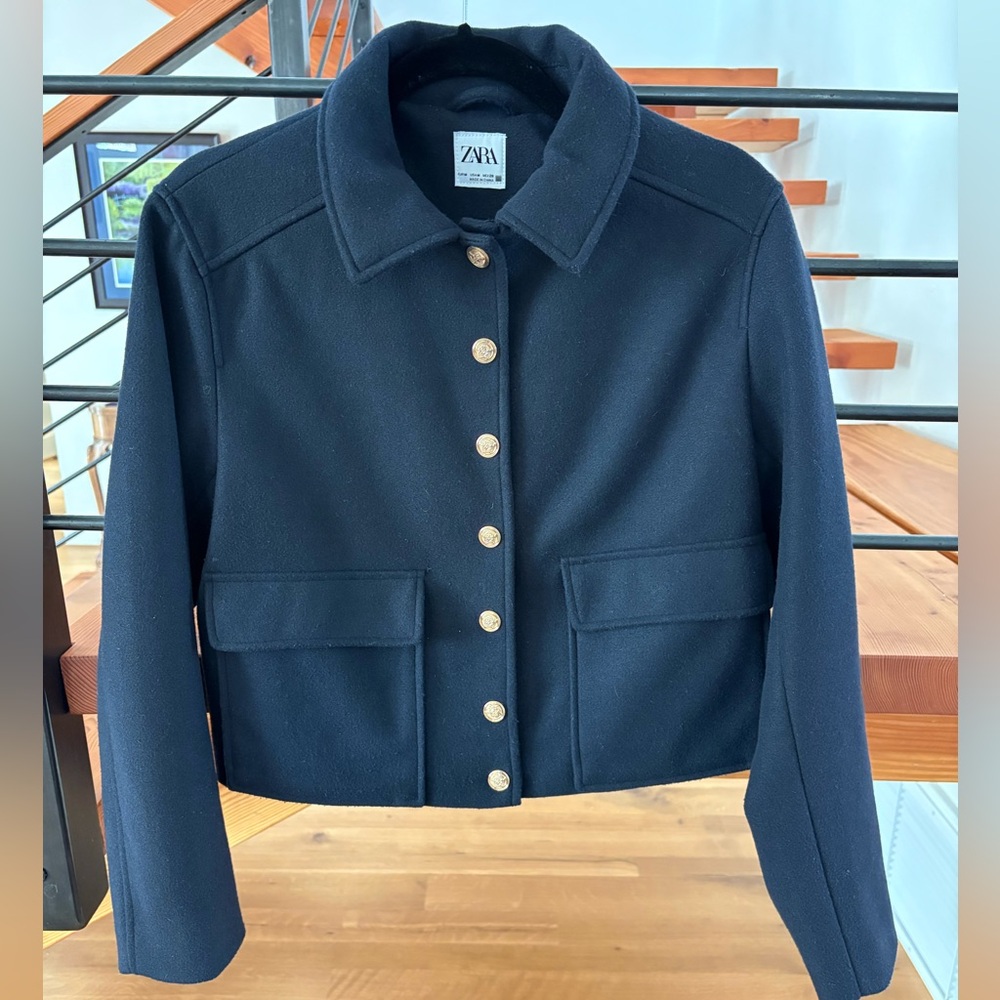 Zara Dark Blue Utility Jacket with Gold Buttons